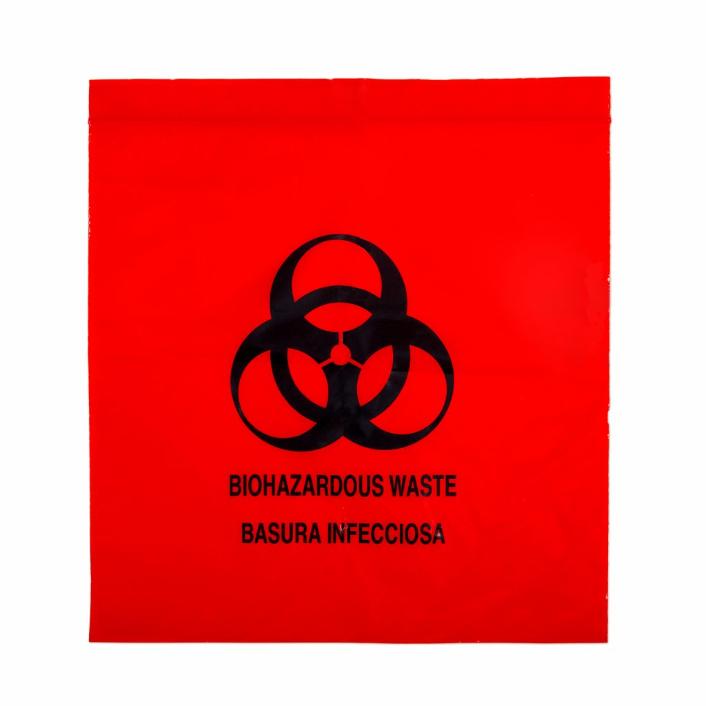 Biohazardous Waste Bags Meet A.S.T.M. Dart Impact Test Requirements, Zip Closure, Flat Pack